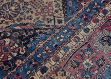 It features an elegant paneled garden design. Each compartment is filled with varied floral motifs, botehs, or medallions which create a lush and rhythmic visual field that evokes the classical Persian garden ideal.A richly detailed border of scrolling palmettes and rosettes. The finely woven construction and luminous palette of ivory, burgundy, mauve, apricot and indigo reflect the refined workshop tradition of Yazd. Which is verified by script in a cartouche which reads Makhsoos-e Yazd which roughly trans