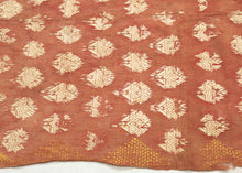 19th century Phulkari is a tradition of folk embroidery from the Punjab region that encompasses both India and Pakistan. This Phulkari was crafted in four strips and composed&nbsp; of ivory and gold silken thread atop terracotta dyed cotton.