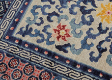 White & Blue Silk Tianjin Rug - 4’1 x 7’2