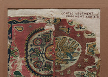 This Coptic textile was woven in Egypt or the Levant in the 6th century AD.&nbsp;

It features what appear to be two unrelated fragments with a similar palette and age that are displayed together. A nice study piece showcasing the variety of motifs and styles during the period.&nbsp;