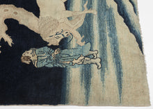 his Boatou rug was woven in Northern China during the early 20th century.

It features a nature scene in the style of classical Chinese landscape painting known as Shan Shui. The vertical composition of the rug invites the viewer to travel through the scene starting in the foreground and moving up to the tree and continuing to the night sky. Shan Shui painting has been described as an object for the viewer's mind as it endeavors to capture the emotions and rhythms of nature. Taoism