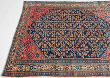 navy hamadan rug abrash, herati design