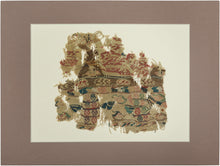 A wonderfully animated fragment of late antique Egyptian tapestry weaving, densely worked with stylized&nbsp;zoomorphic and vegetal forms with&nbsp;&nbsp;small geometric compartments in muted red, blue-green, rose, ochre, brown, and black.

The imagery is compressed into horizontal registers, with individual motifs appearing almost like tiny pictograms. Its fragmentary survival only heightens that quality, turning what was once part of a larger textile into an unexpectedly modern, almost collage-like compos