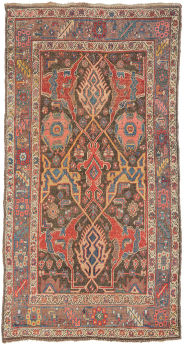 A confident&nbsp;Bidjar with a saturated red field and bold geometric medallion composition. Angular motifs in indigo, ivory, and saffron are crisply articulated, creating a dynamic interplay of symmetry and movement across the surface.