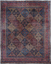 It features an elegant paneled garden design. Each compartment is filled with varied floral motifs, botehs, or medallions which create a lush and rhythmic visual field that evokes the classical Persian garden ideal.A richly detailed border of scrolling palmettes and rosettes. The finely woven construction and luminous palette of ivory, burgundy, mauve, apricot and indigo reflect the refined workshop tradition of Yazd. Which is verified by script in a cartouche which reads Makhsoos-e Yazd which roughly trans