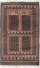 This Bokhara was woven in Pakistan during the 1980s.  With an uncommon design for Bokhara rugs it for Bokhara features a classic Ensi design and a lovely skirt border on one end all on a desirable and uncommon black ground. Ensi rugs were woven by Turkmen tribes and traditionally used as a door cover or entrance to a yurt. Their is a belief among seasoned Turkmen collectors that the intention of this pattern was to represent a door or window to the afterlife.&nbsp;