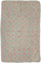 A striking Lahori kantha from the Rajshahi region of Bangladesh, densely worked in running stitch to create an all-over field of shifting diamonds, triangles, chevrons and pinwheel-like forms. The name Lahori or Lohori is generally associated with lahari or lehar, meaning “wave,” a reference to the rhythmic, undulating effect created by its densely repeated geometric stitching rather than to the city of Lahore.