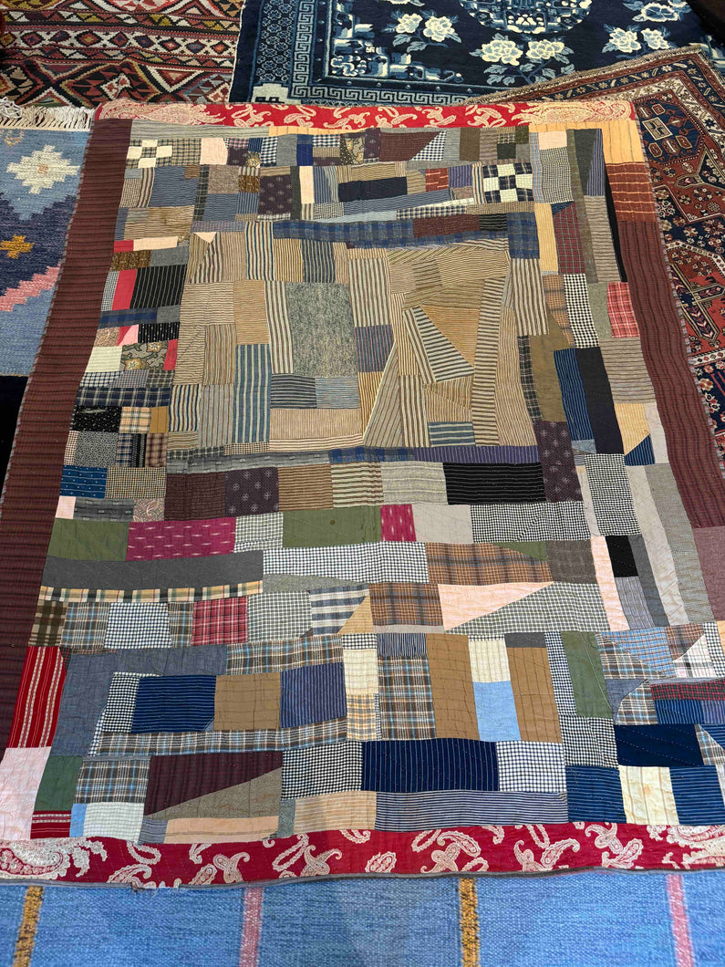 Early 20th Century African American Work Wear Quilt - 5'5 x 6'9