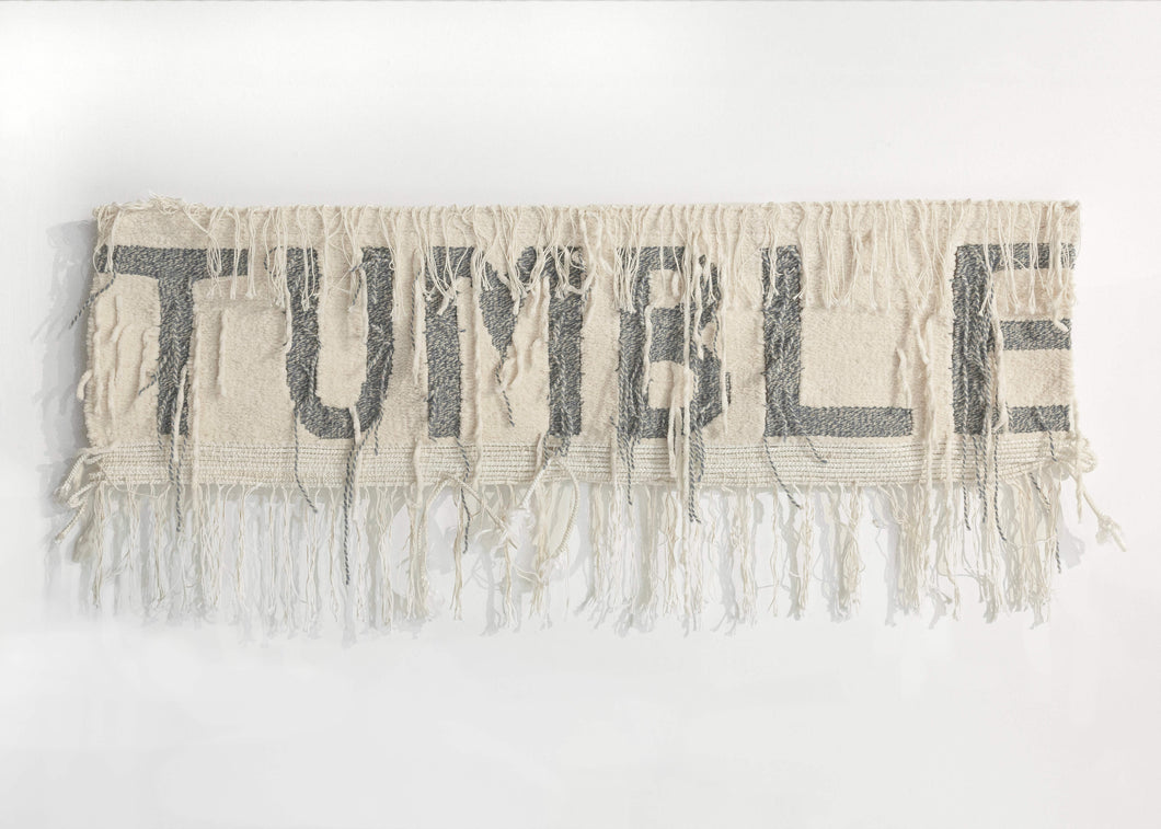 Tumble centers on careful stewardship of textiles, both heirloom quality and everyday clothing items. Keeping in mind notions of cultural heritage, matrilineal inheritance, muscle memory, and shared links between language and cloth, the works mine words and phrases from the care tags of bras. The words are isolated from their full context and rendered in colorful weaving and lace to allow them to float between literal handling instructions and small poems about care and intimacy in the time of a pandemic.