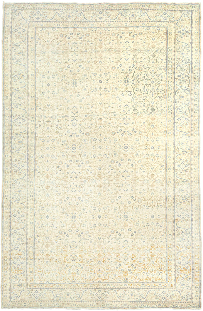 Kayseri cloud This rug features a refined and airy all over floral pattern on a soft washed out field with a cloud like vibe. The delicate detailing in muted tones of cream, beige, gold and pale blue creates an understated elegance while the subtle contrast and harmonious palette make it exceptionally versatile for a range of interiors.
