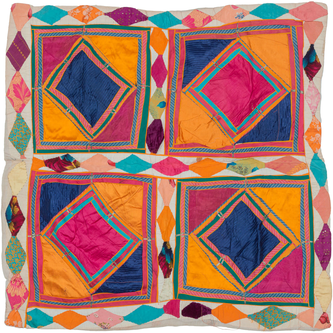 Chakla are square appliqué textiles from a broad region stretching from Gujarat and Rajasthan in India to the Multan region of present-day Pakistan. Used as wall hangings, table coverings, and ceremonial textiles, they also formed an important part of a young woman’s dowry in communities such as the Banjara, where they were displayed during wedding celebrations. More than decorative objects, chakla reflect the rich artistic traditions and communal life of the region.