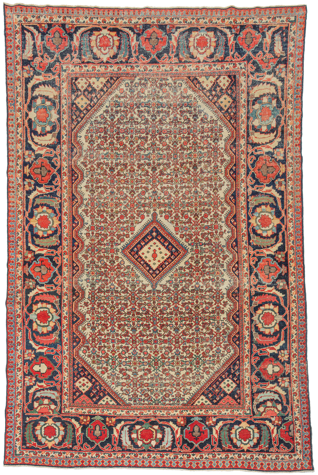 worn ivory mahal rug crisp border