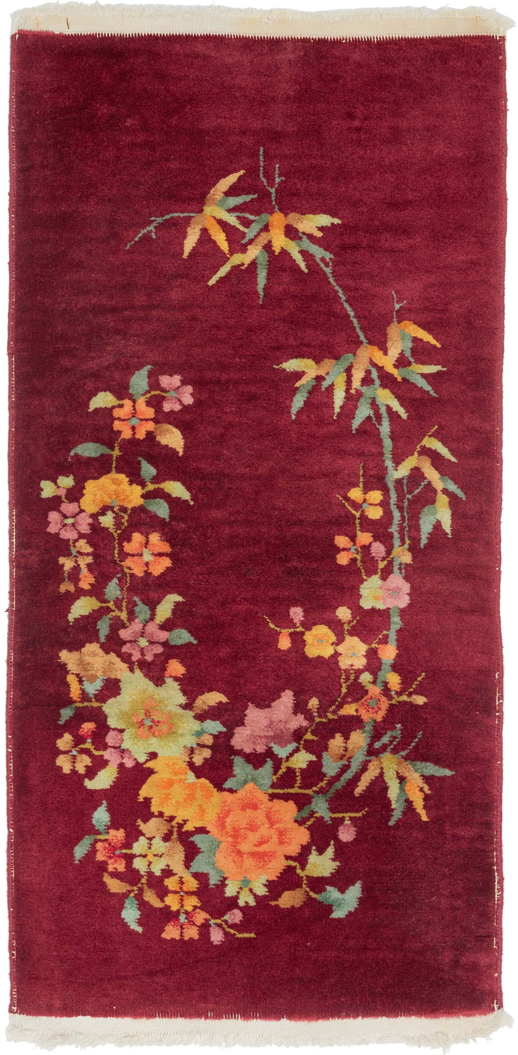 This Art Deco rug was handwoven in Tientsin, China during the second quarter of the 20th century.