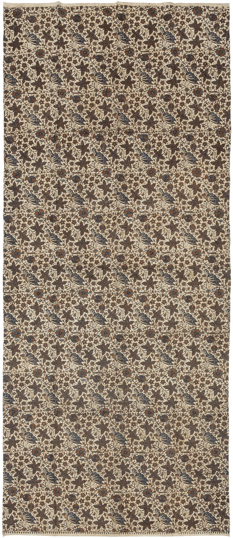 This vintage batik textile is an example of batik tulis—the traditional, hand-drawn wax-resist dyeing technique of Java, Indonesia. The hand-drawn pattern features a lush field of stylized flowers, star-like blossoms, and butterflies in earthy tones of cocoa, ivory, indigo, and clay. The interplay of fine detailing and natural motifs suggests a narrative of harmony between structure and spontaneity—a hallmark of refined batik work.

Each motif was meticulously applied by hand using a canting tool, a pr