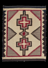 Antique Navajo Scatter rug with bold double diamond design in black, red and undyed wool