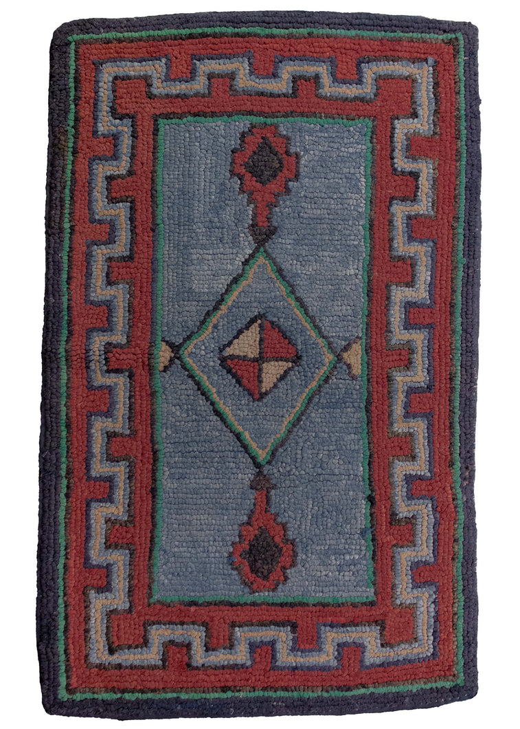 Antique Geometric Hook Rug - 1'10 x 2'10