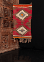 Mid century Navajo Flatwoven rug rug, southwest, in red, taupe, orange, grey/gray