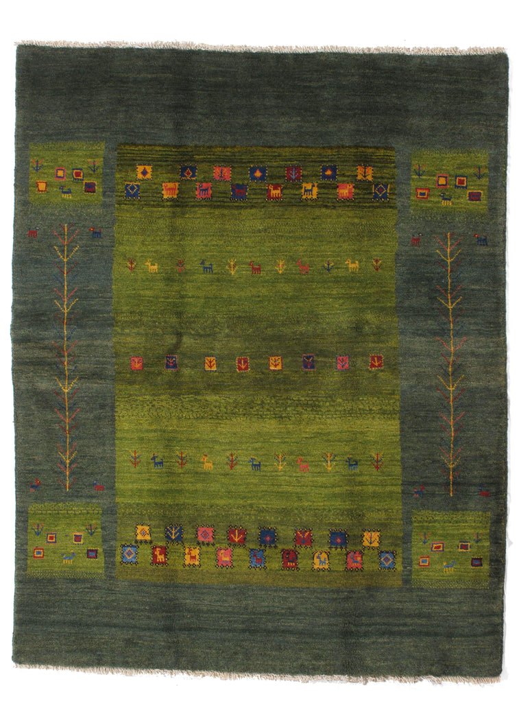 Contemporary Modern Handwoven Green South Persian Lori Gabbeh Area Rug