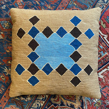 handwoven natural dyed blue and tan Turkish pillow